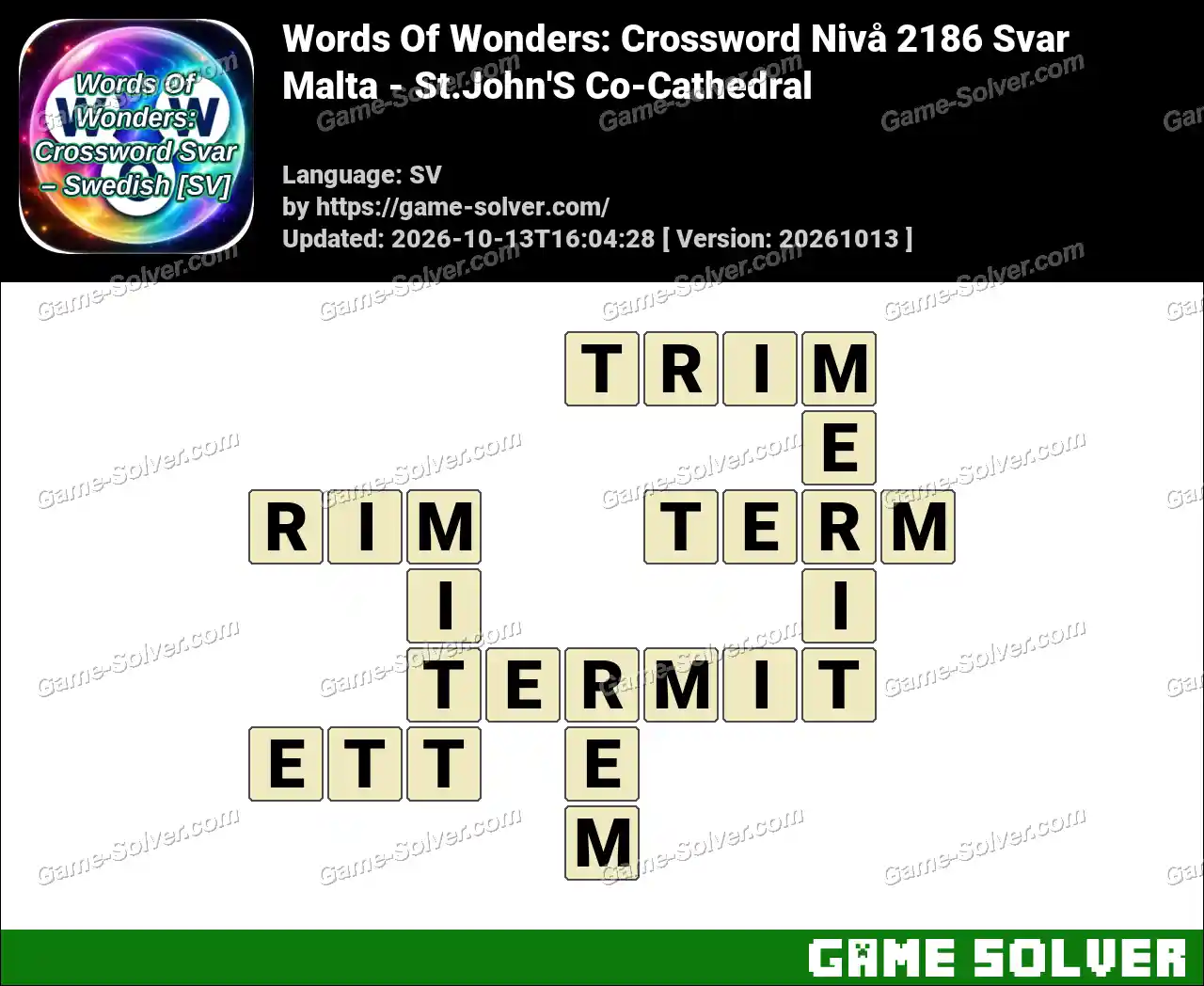 Words Of Wonders: Crossword Nivå 2186 Svar – Malta – St.John’S Co-Cathedral
